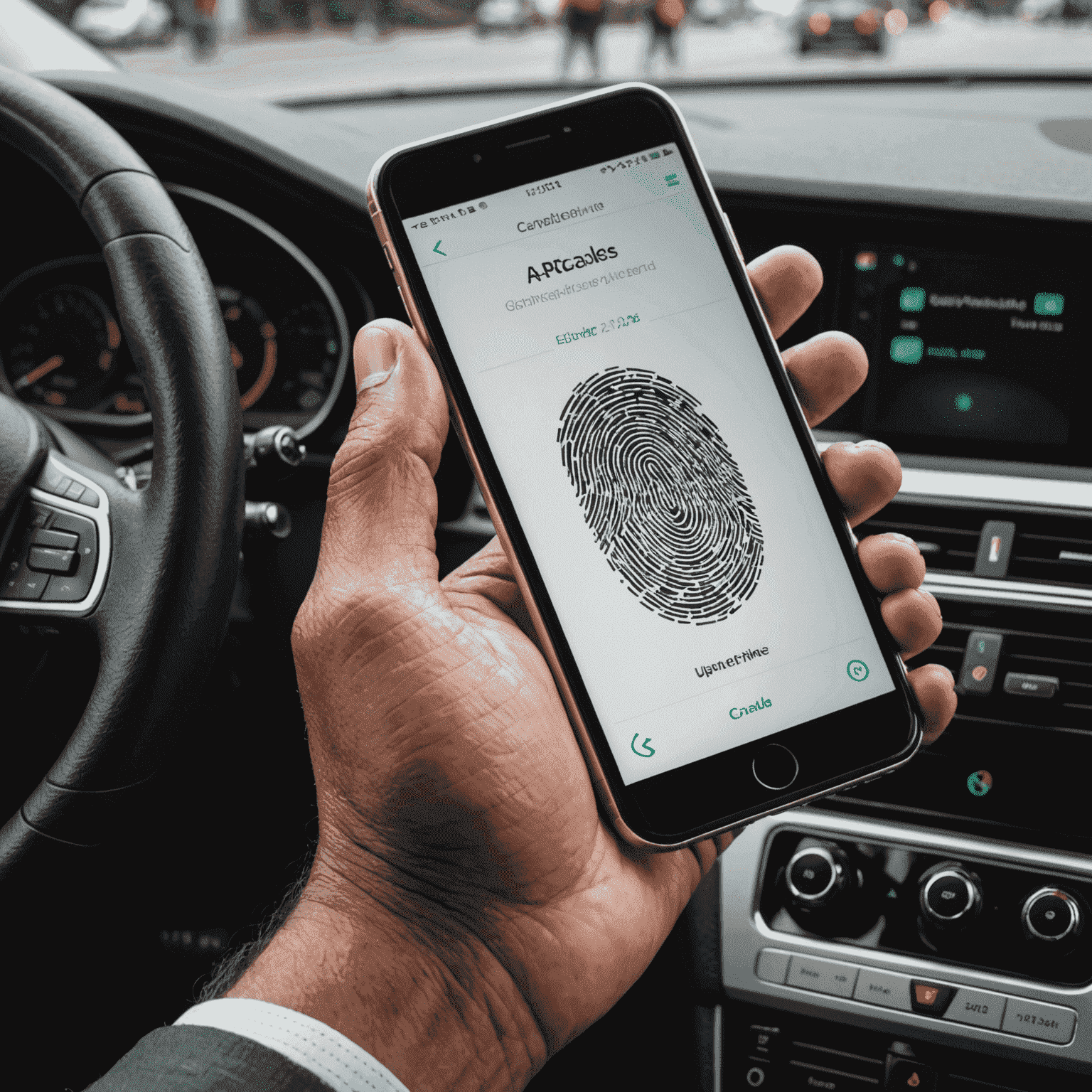 A person using fingerprint authentication on their smartphone to access the AppCardles app